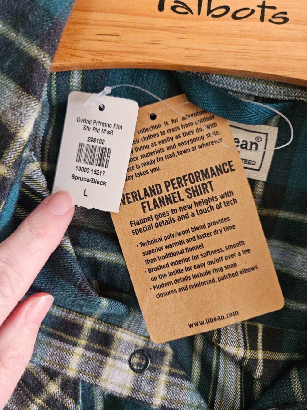 L.L. Bean Teal Snap Buttons Plaid Flannel Large Shirt - Picture 6 of 8